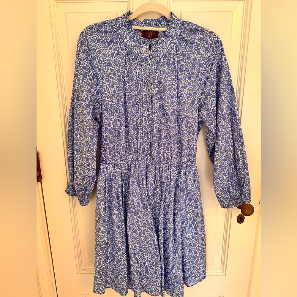 J. Crew Blue Floral Liberty Fabric Long Sleeve Dress